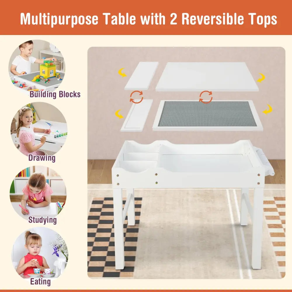Wooden Kids Multi Activity Play Table with Storage Paper Roll-White - White - Kids Table & Chair Sets