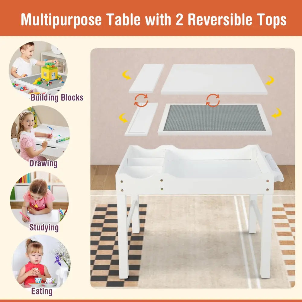 Wooden Kids Multi Activity Play Table with Storage Paper Roll-White - White - Kids Table & Chair Sets