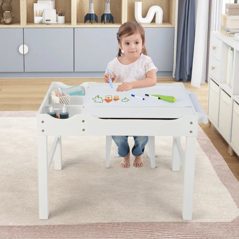 Wooden Kids Multi Activity Play Table with Storage Paper Roll-White - White - Kids Table & Chair Sets