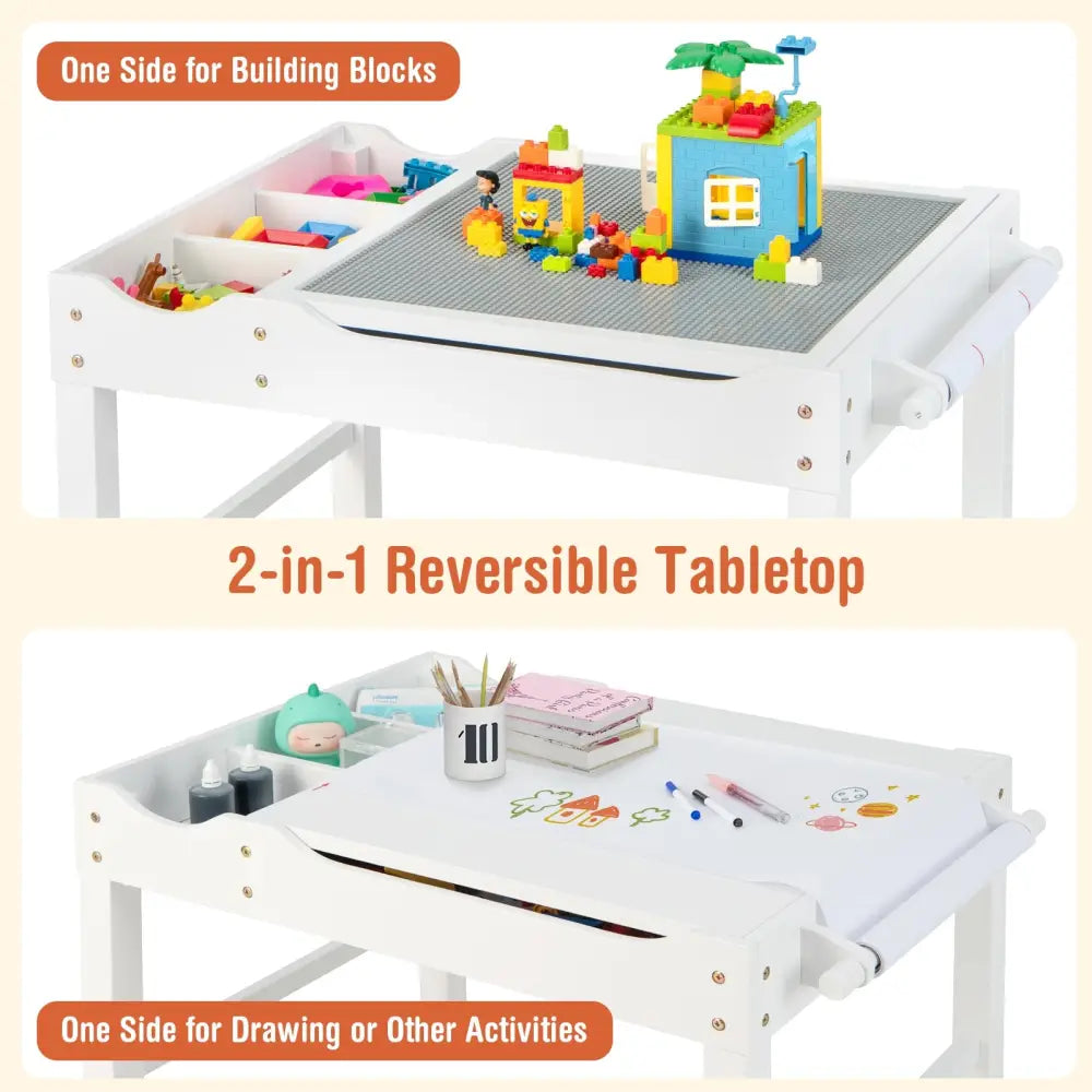 Wooden Kids Multi Activity Play Table with Storage Paper Roll-White - White - Kids Table & Chair Sets