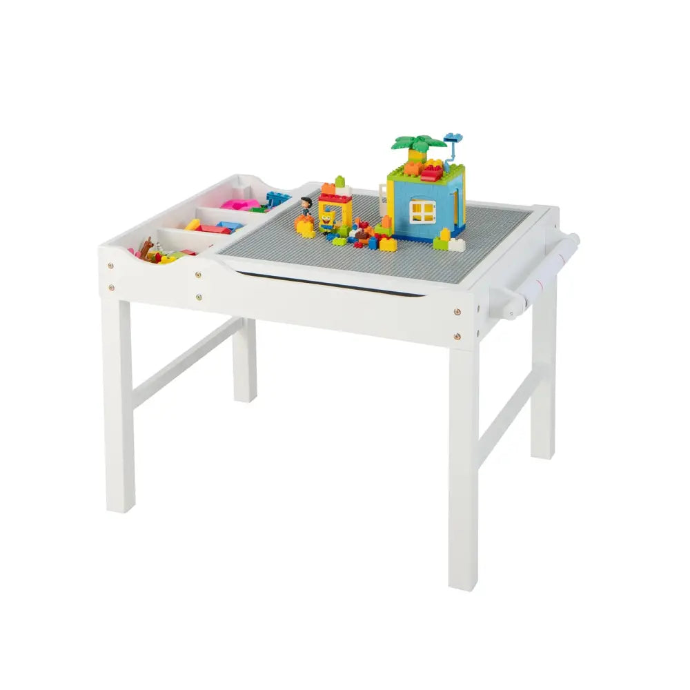 Wooden Kids Multi Activity Play Table with Storage Paper Roll-White - White - Kids Table & Chair Sets