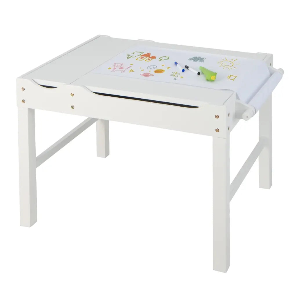 Wooden Kids Multi Activity Play Table with Storage Paper Roll-White - White - Kids Table & Chair Sets
