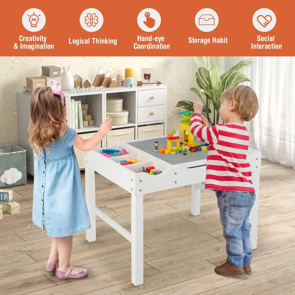 Wooden Kids Multi Activity Play Table with Storage Paper Roll-White - White - Kids Table & Chair Sets