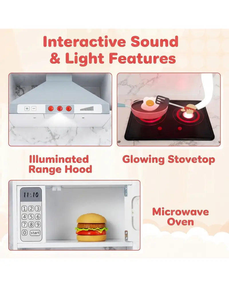 Wooden Kids Play Kitchen Playset with Realistic Lights and Sounds-White - White - Play Kitchen Sets