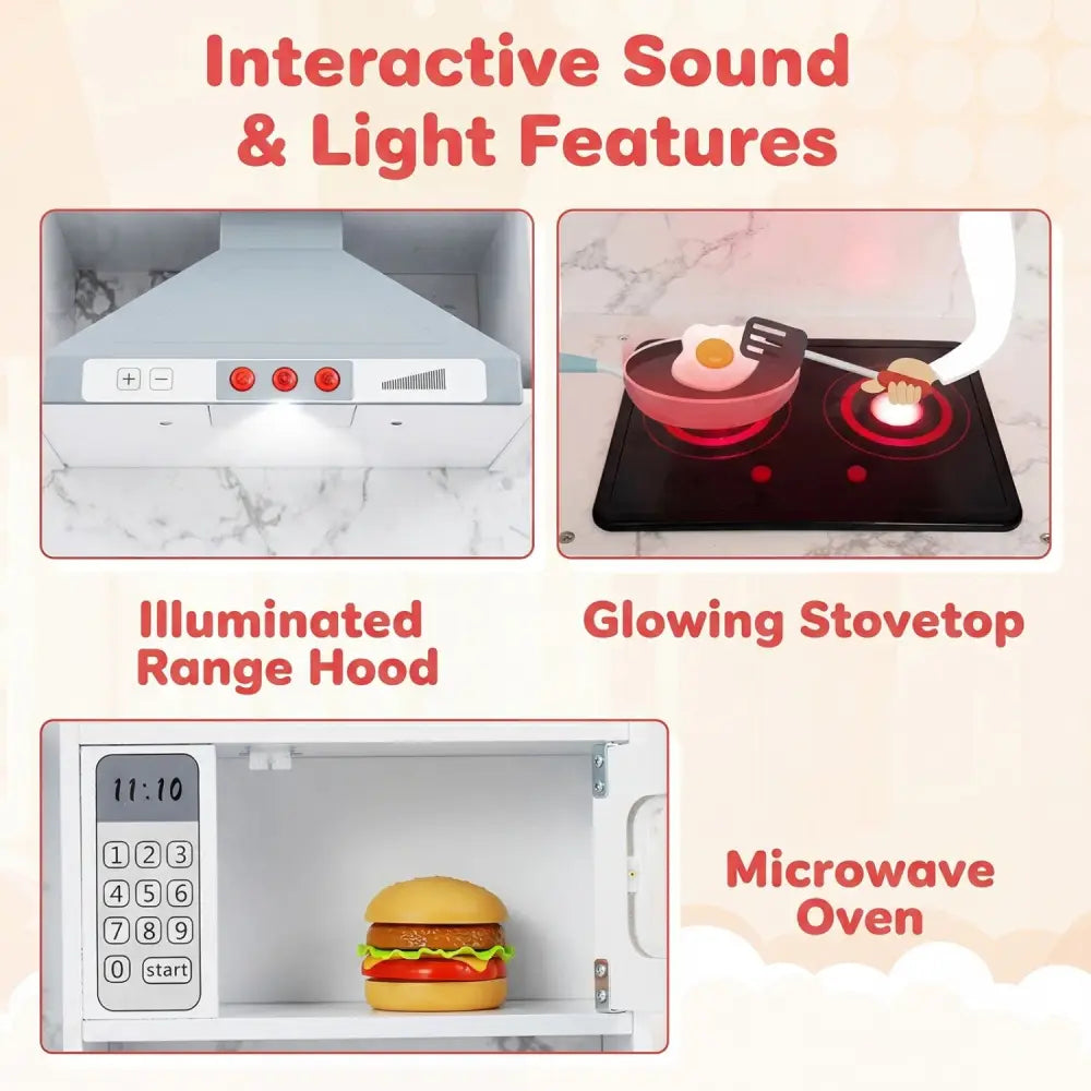 Wooden Kids Play Kitchen Playset with Realistic Lights and Sounds-White - White - Play Kitchen Sets