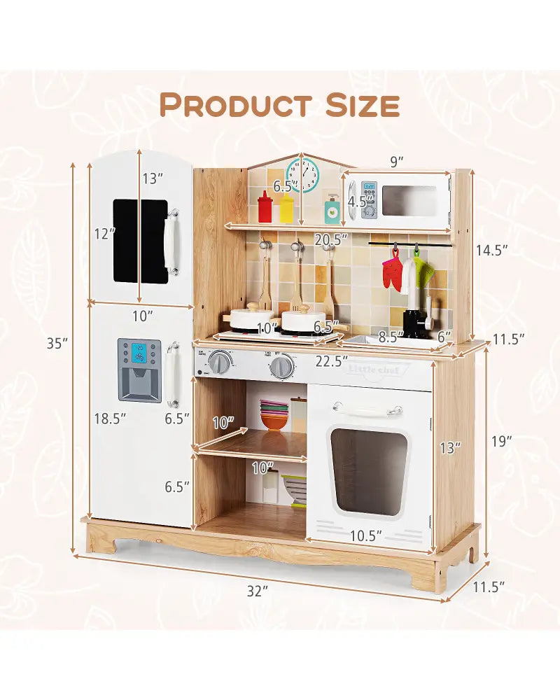 Wooden Kids Pretend Kitchen Playset Cooking Play Toy with Utensils and Sound - White - Play Kitchen Sets