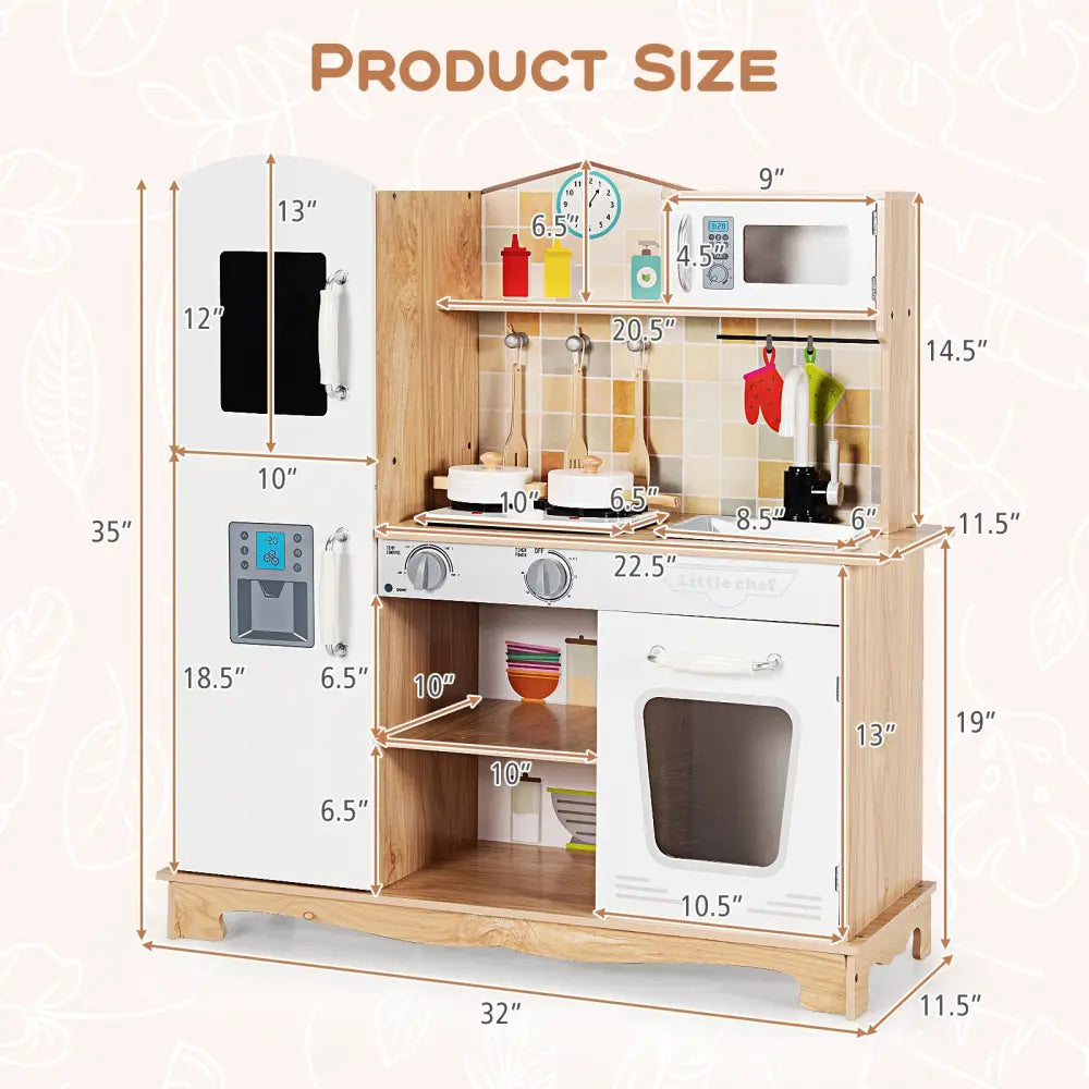 Wooden Kids Pretend Kitchen Playset Cooking Play Toy with Utensils and Sound - White - Play Kitchen Sets