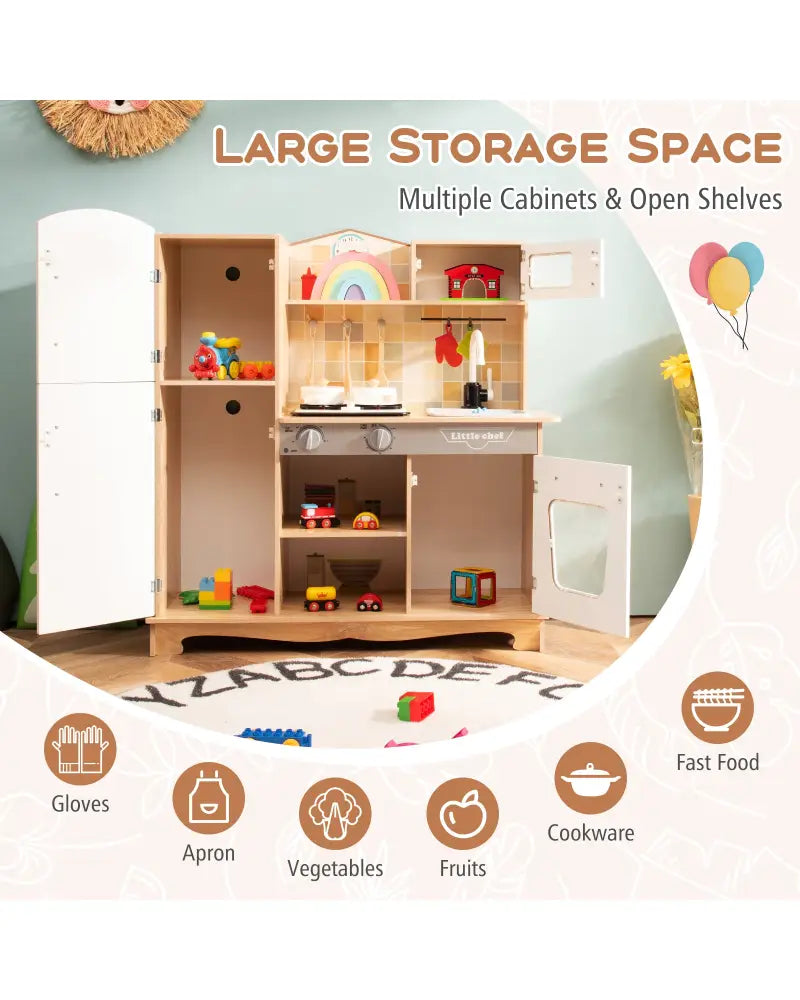 Wooden Kids Pretend Kitchen Playset Cooking Play Toy with Utensils and Sound - White - Play Kitchen Sets