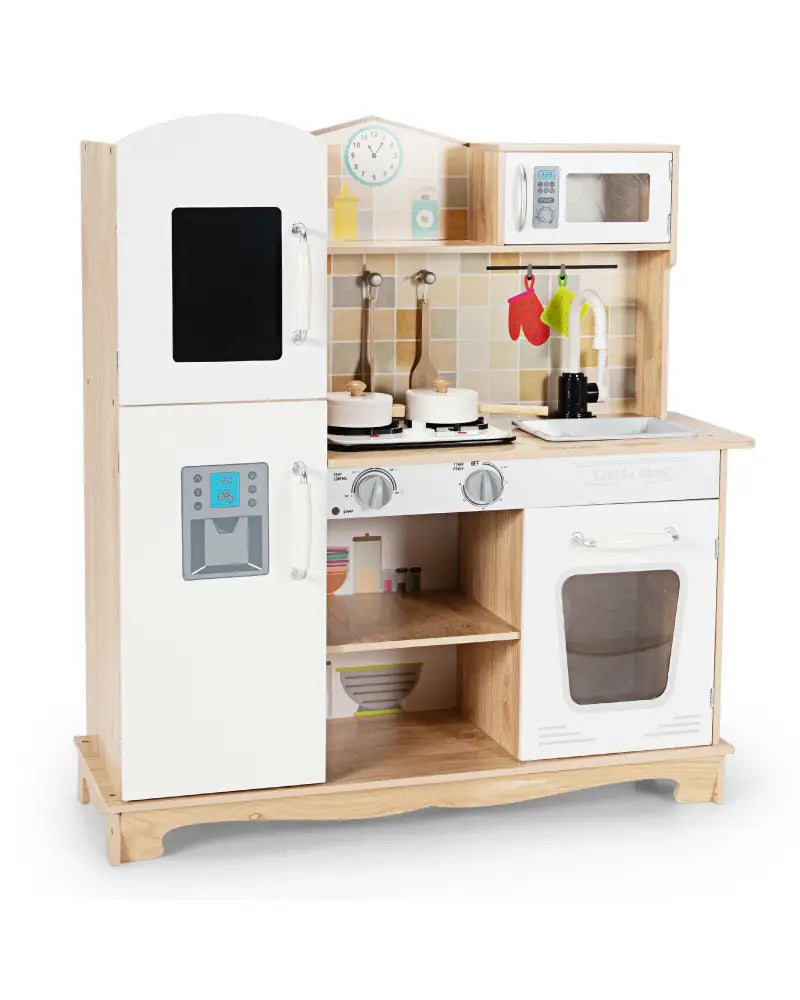 Wooden Kids Pretend Kitchen Playset Cooking Play Toy with Utensils and Sound - White - Play Kitchen Sets