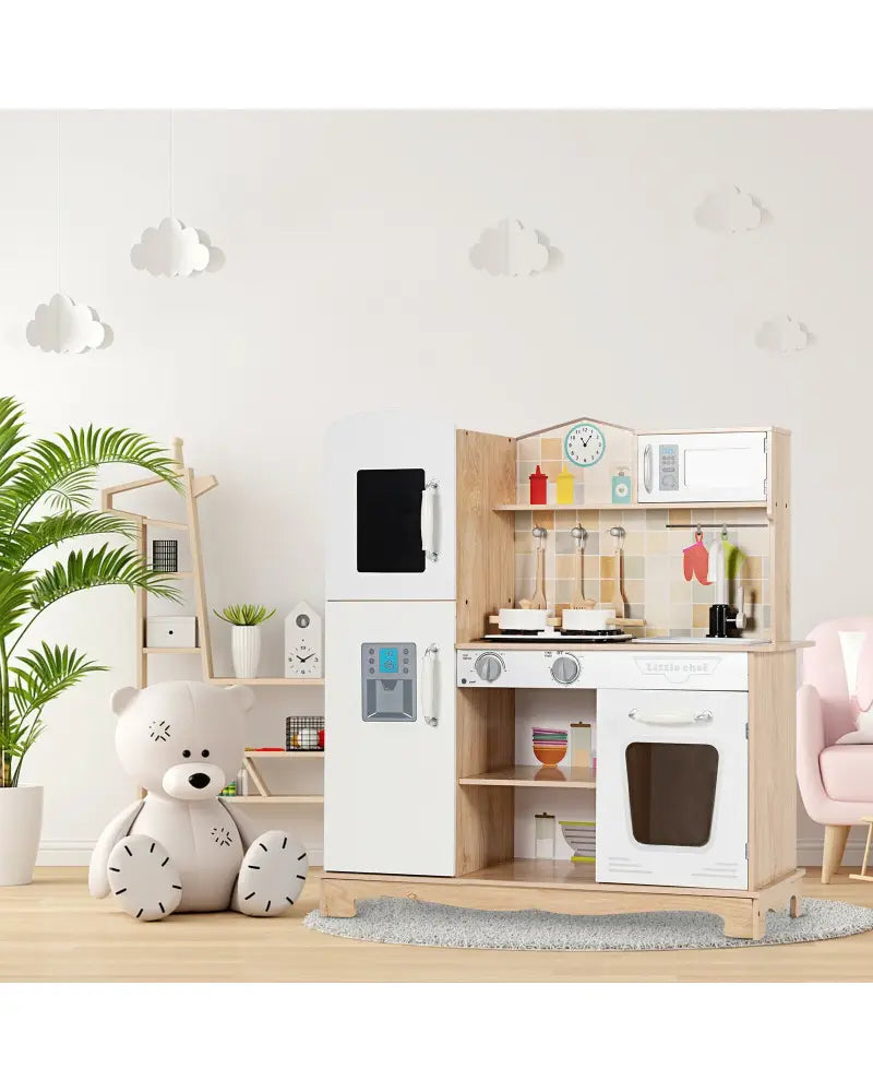 Wooden Kids Pretend Kitchen Playset Cooking Play Toy with Utensils and Sound - White - Play Kitchen Sets