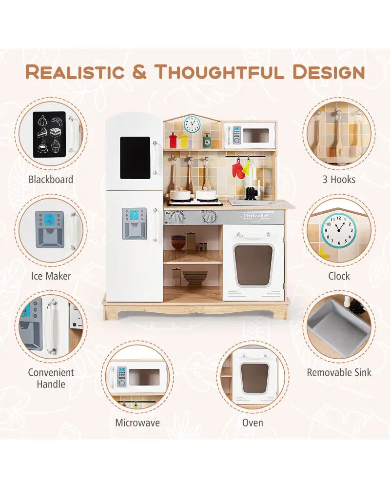 Wooden Kids Pretend Kitchen Playset Cooking Play Toy with Utensils and Sound - White - Play Kitchen Sets