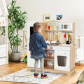 Wooden Kids Pretend Kitchen Playset Cooking Play Toy with Utensils and Sound - White - Play Kitchen Sets