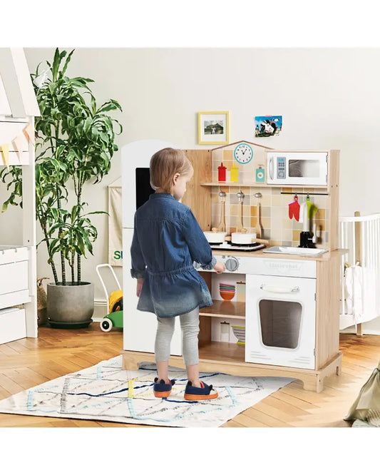 Wooden Kids Pretend Kitchen Playset Cooking Play Toy with Utensils and Sound - White - Play Kitchen Sets