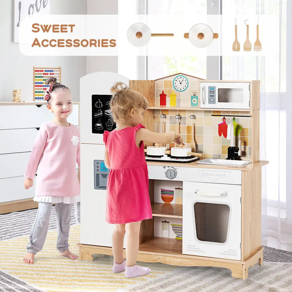 Wooden Kids Pretend Kitchen Playset Cooking Play Toy with Utensils and Sound - White - Play Kitchen Sets