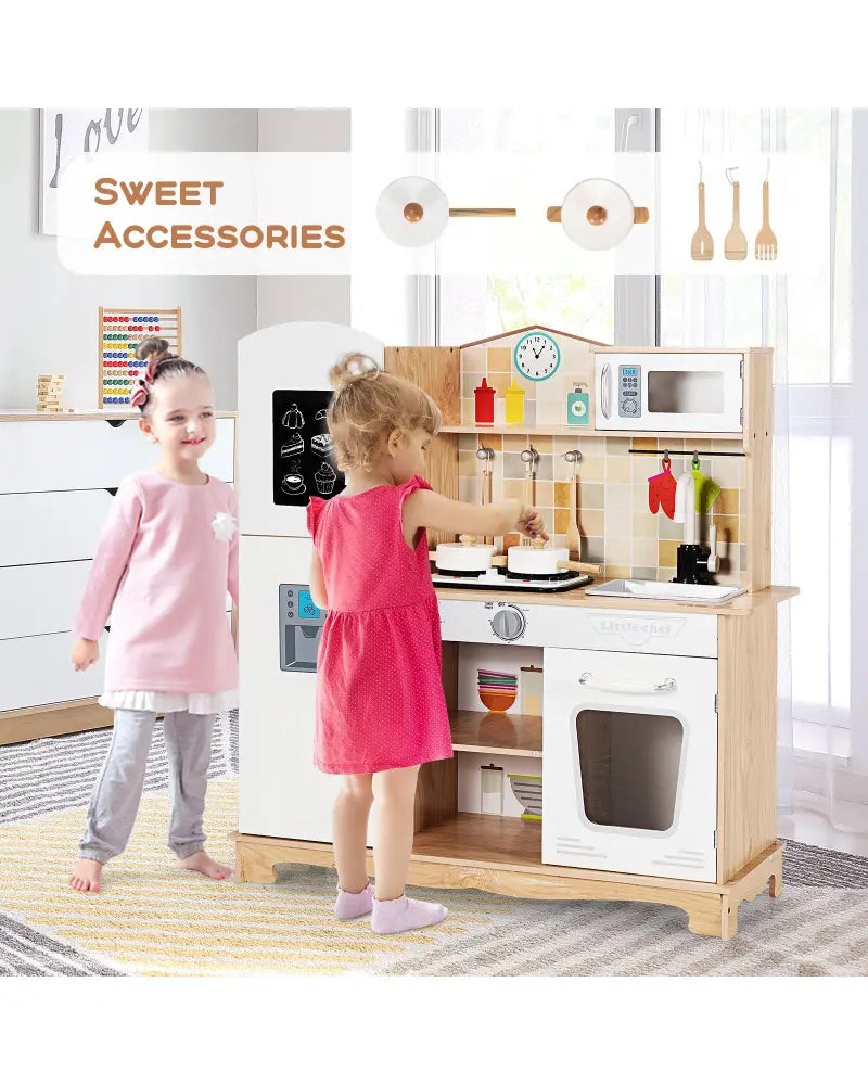 Wooden Kids Pretend Kitchen Playset Cooking Play Toy with Utensils and Sound - White - Play Kitchen Sets