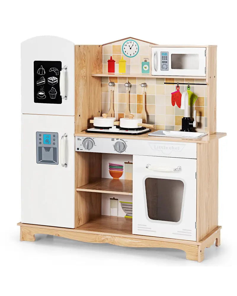 Wooden Kids Pretend Kitchen Playset Cooking Play Toy with Utensils and Sound - White - Play Kitchen Sets