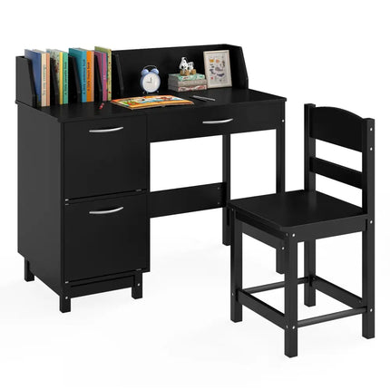Wooden Kids Study Desk and Chair Set Student Workstation-Black - Black - Kids Table & Chair Sets