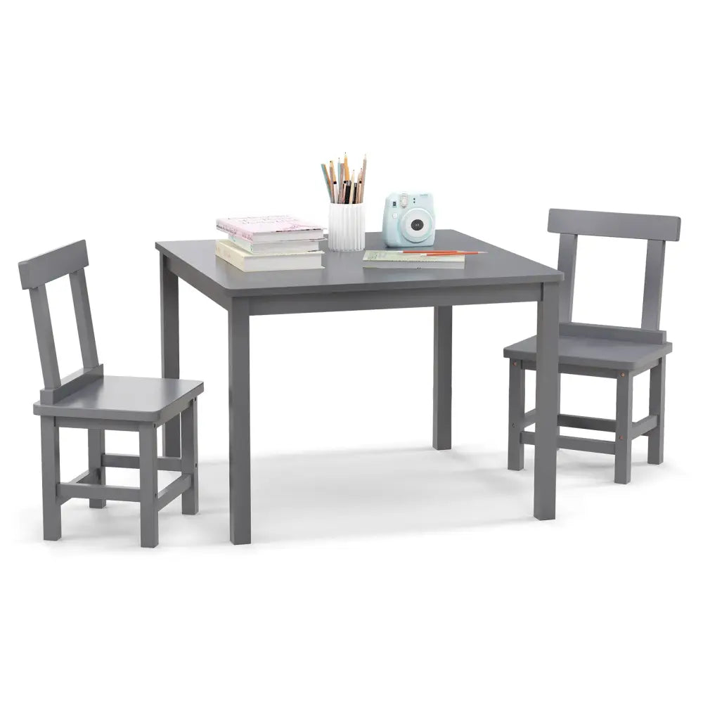 Wooden Kids Table and 2 Chairs Set with Anti-slip Foot Pads-Gray - Gray - Kids Table & Chair Sets