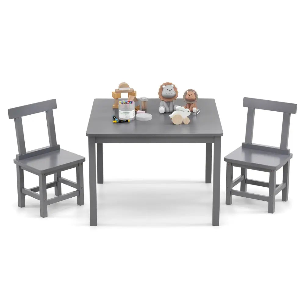 Wooden Kids Table and 2 Chairs Set with Anti-slip Foot Pads-Gray - Gray - Kids Table & Chair Sets