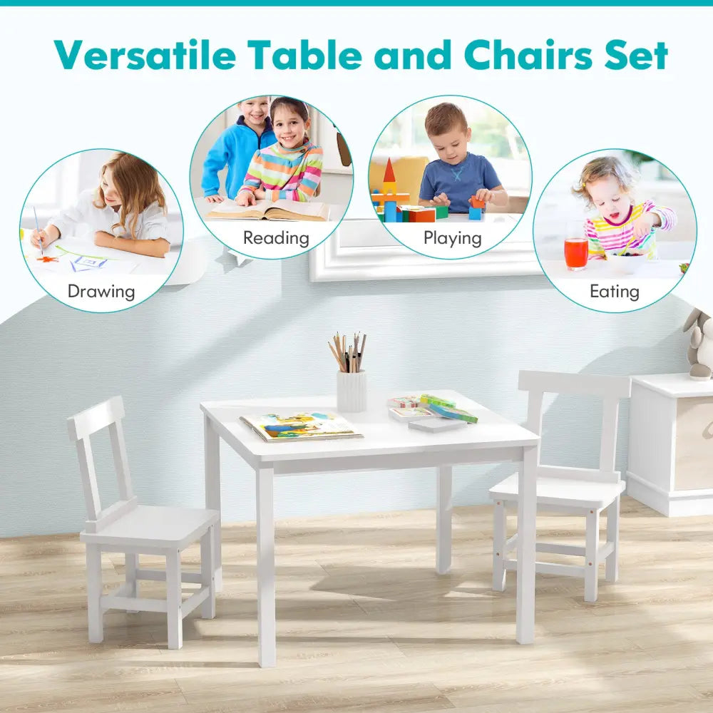 Wooden Kids Table and 2 Chairs Set with Anti-slip Foot Pads-White - White - Kids Table & Chair Sets