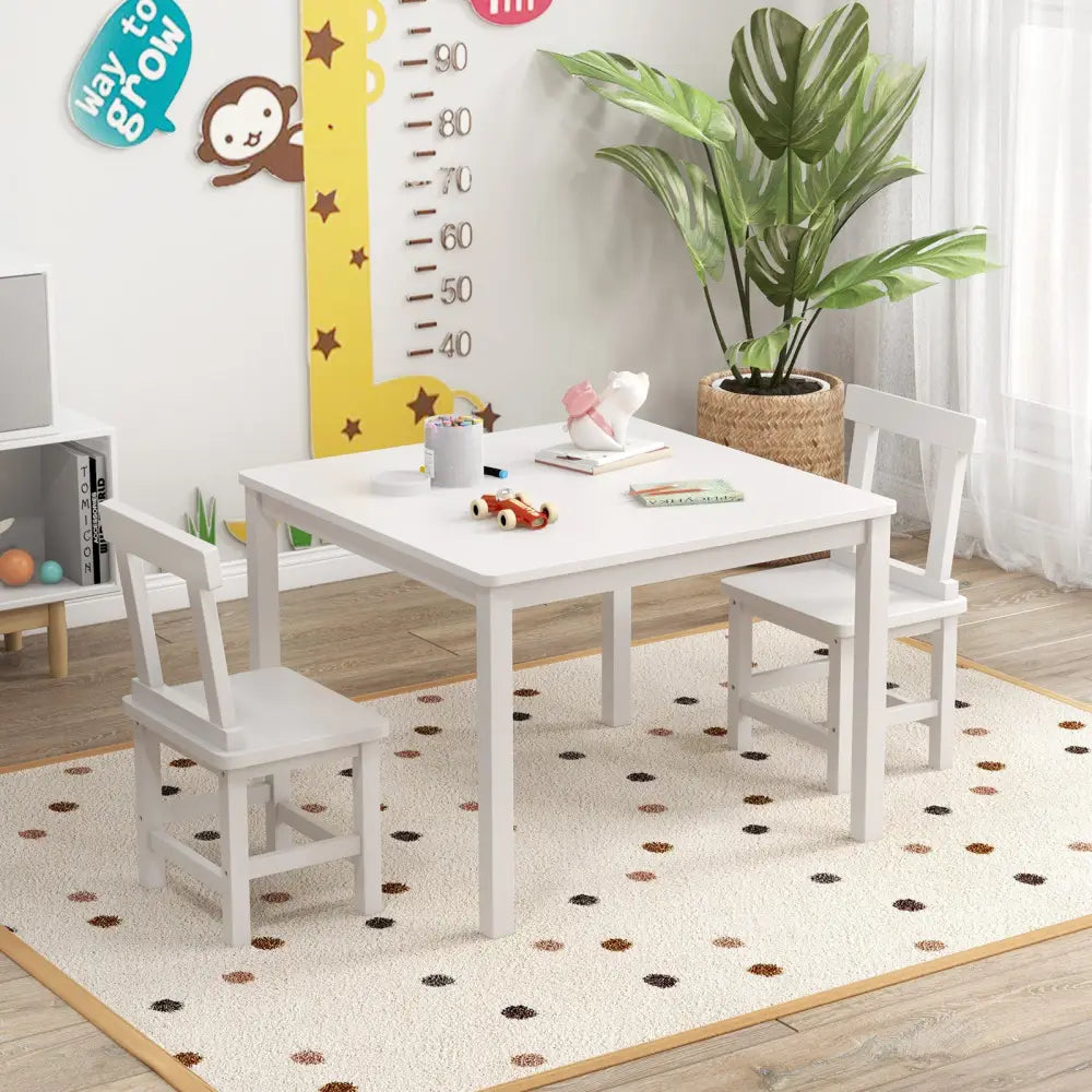 Wooden Kids Table and 2 Chairs Set with Anti-slip Foot Pads-White - White - Kids Table & Chair Sets