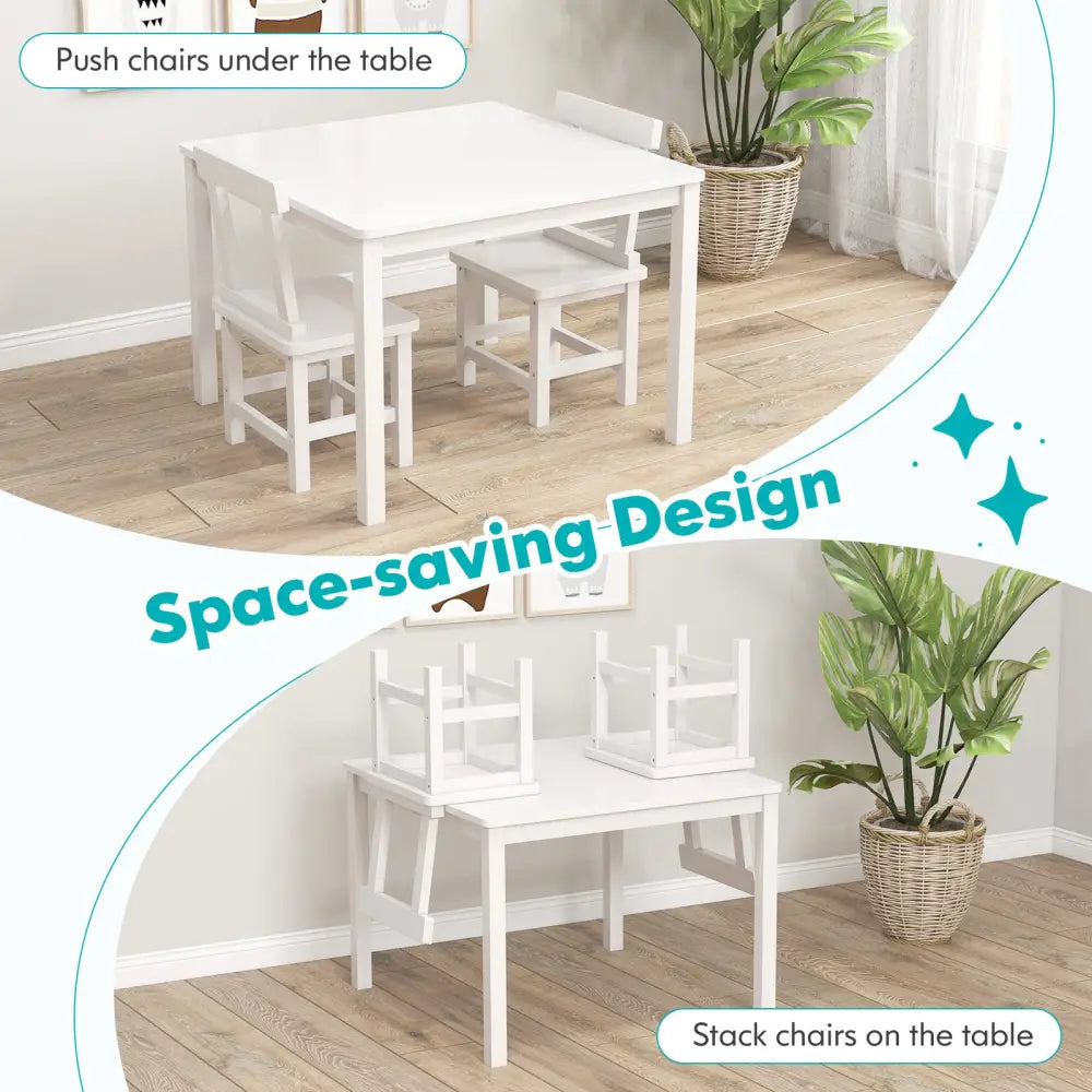 Wooden Kids Table and 2 Chairs Set with Anti-slip Foot Pads-White - White - Kids Table & Chair Sets