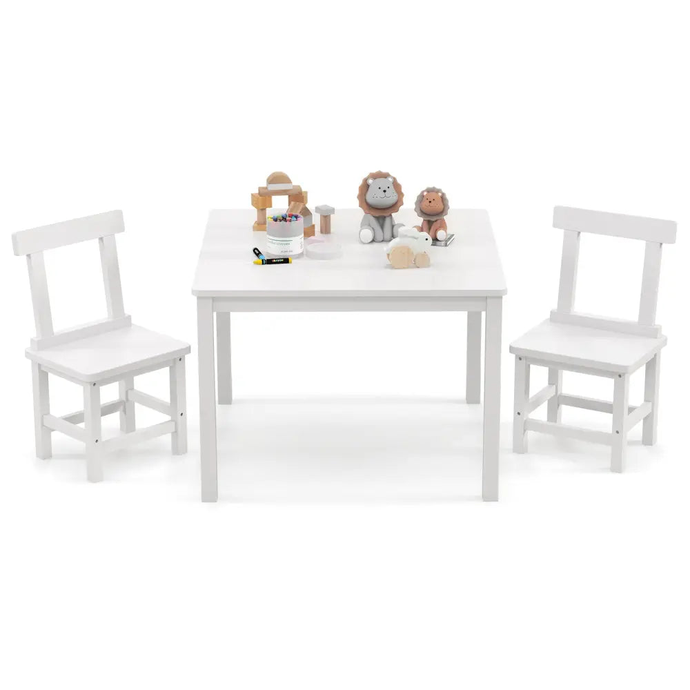 Wooden Kids Table and 2 Chairs Set with Anti-slip Foot Pads-White - White - Kids Table & Chair Sets