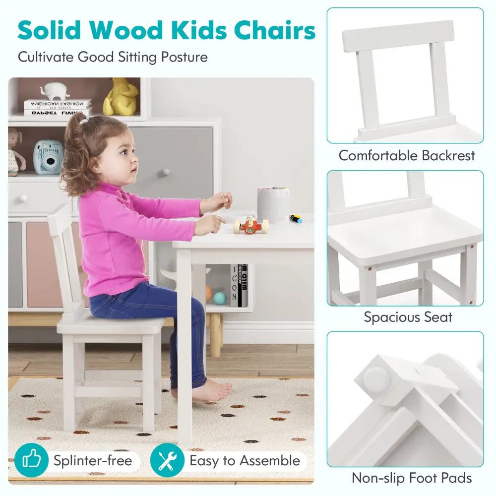 Wooden Kids Table and 2 Chairs Set with Anti-slip Foot Pads-White - White - Kids Table & Chair Sets