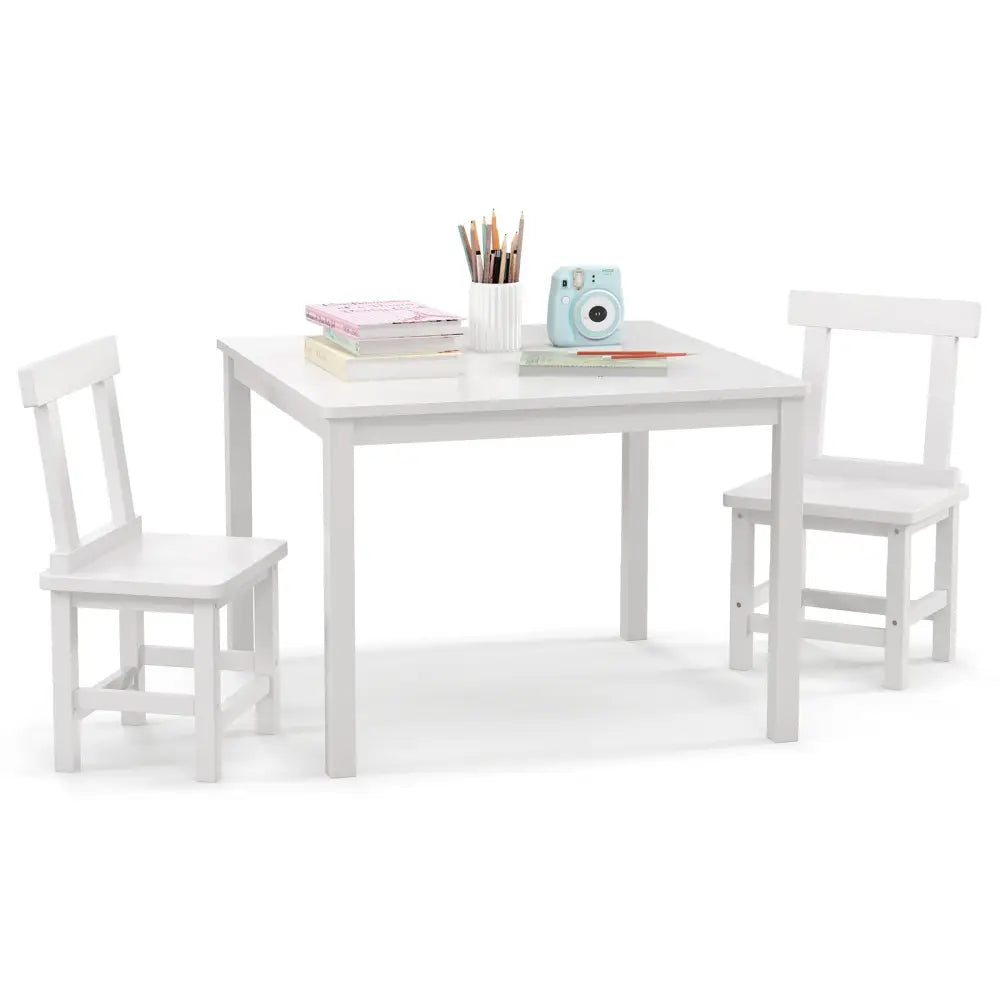 Wooden Kids Table and 2 Chairs Set with Anti-slip Foot Pads-White - White - Kids Table & Chair Sets