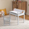 Wooden Kids Table and Chair Set with Storage and Paper Roll Holder-Gray - Gray - Kids Table & Chair Sets