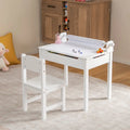 Wooden Kids Table and Chair Set with Storage and Paper Roll Holder-White - White - Kids Table & Chair Sets