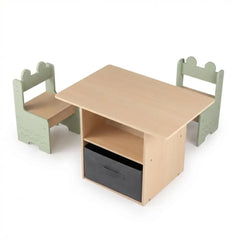 Wooden Kids Table and Chairs Set with 2 Open Compartments - Green - Oasis Home Essentials