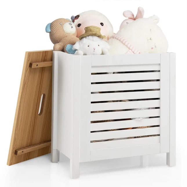 Wooden Kids Toy Storage Organizer with Lid-White - White - Kids Storage