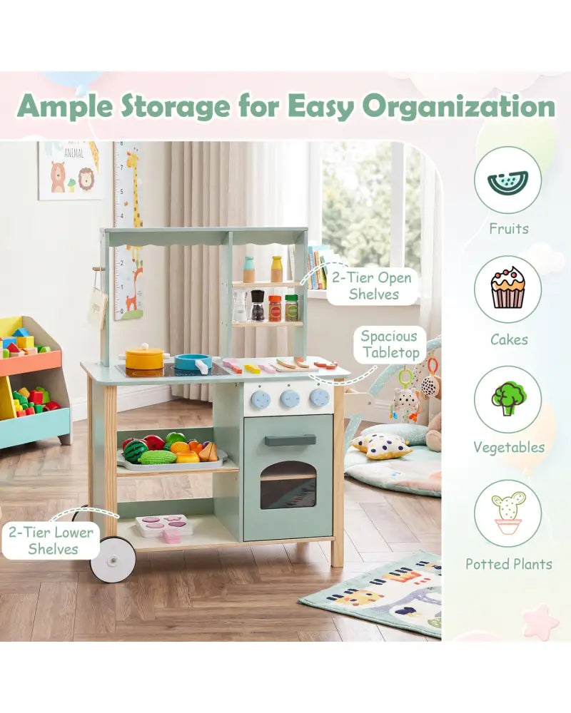 Wooden Kitchen Playset with Cookware Accessories for Kids - Play Kitchen Sets