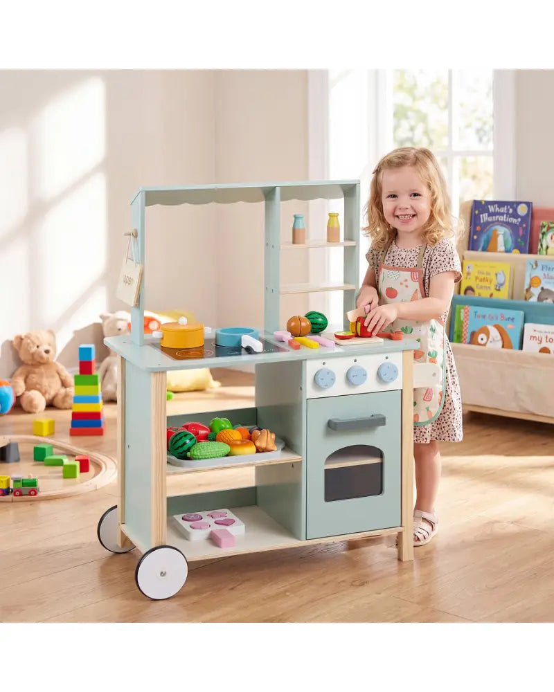 Wooden Kitchen Playset with Cookware Accessories for Kids - Play Kitchen Sets