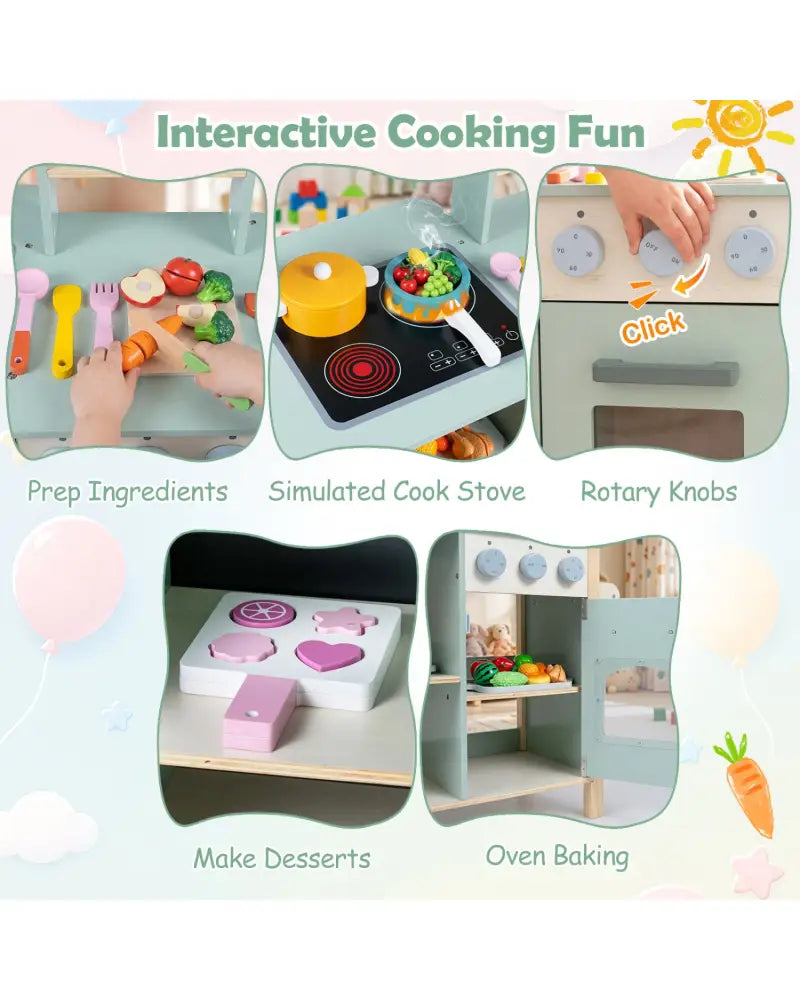Wooden Kitchen Playset with Cookware Accessories for Kids - Play Kitchen Sets