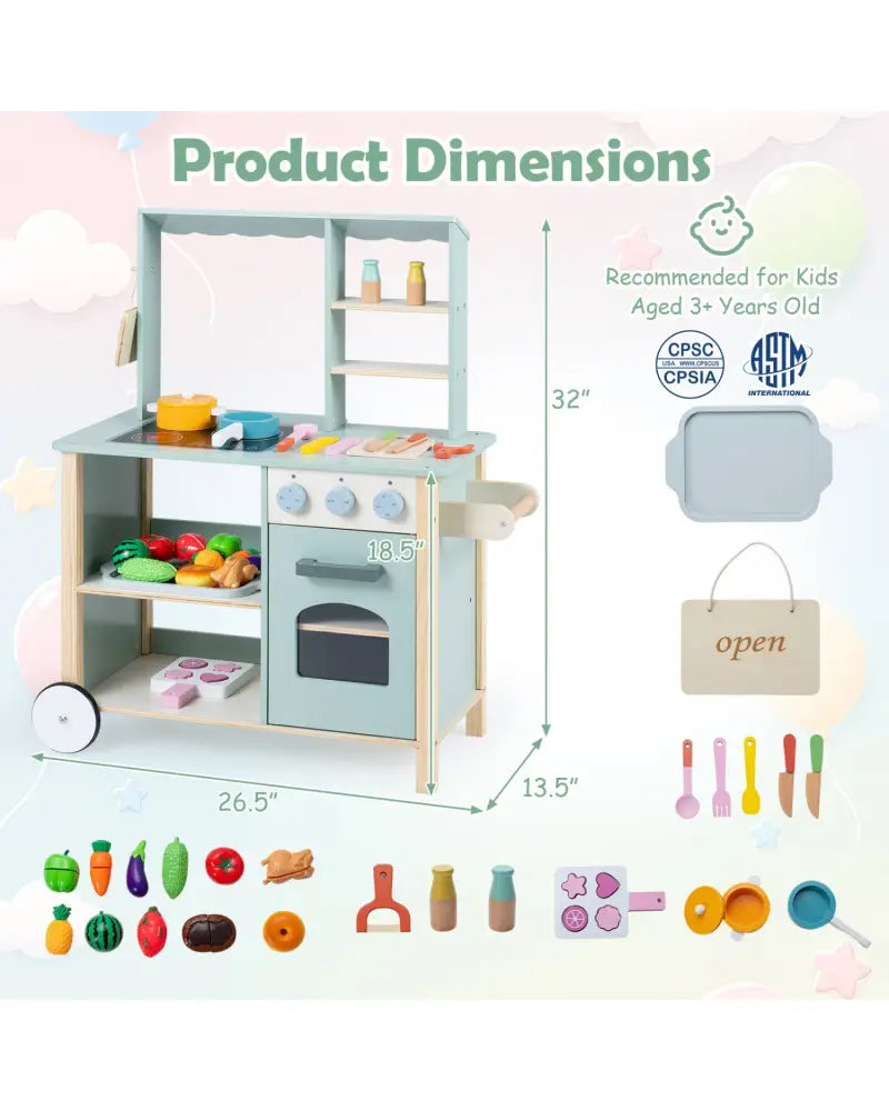 Wooden Kitchen Playset with Cookware Accessories for Kids - Play Kitchen Sets