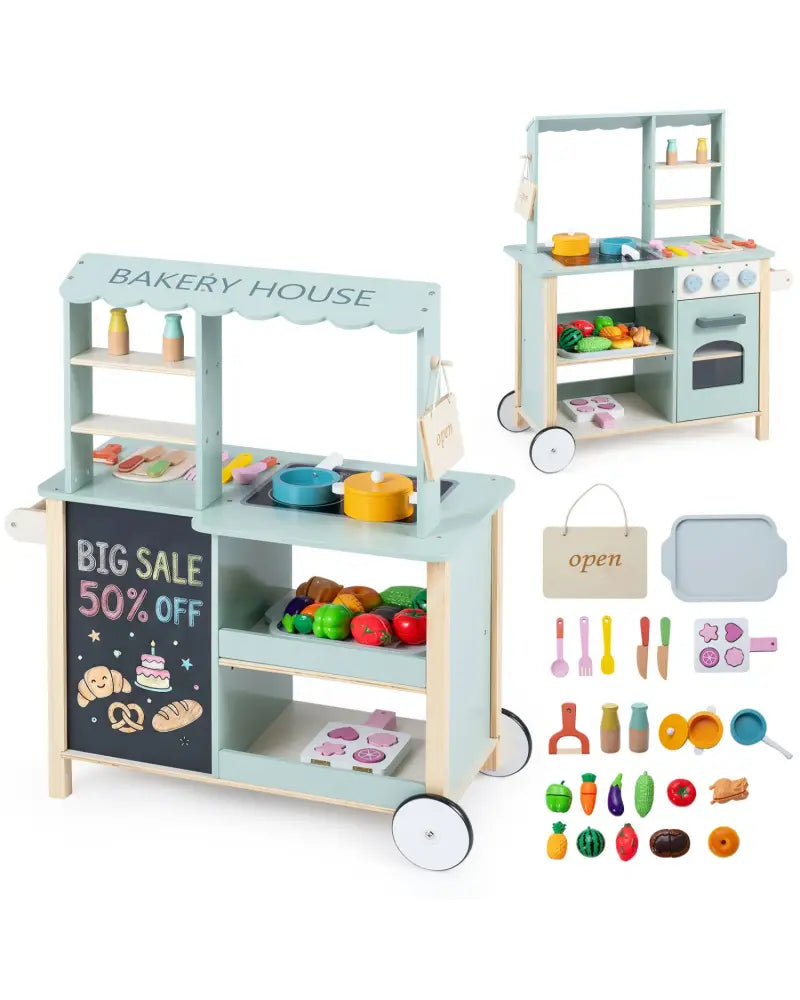 Wooden Kitchen Playset with Cookware Accessories for Kids - Play Kitchen Sets
