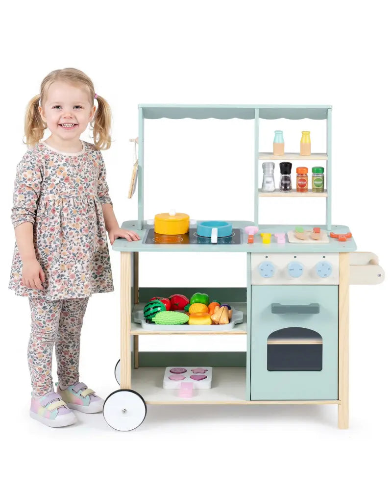 Wooden Kitchen Playset with Cookware Accessories for Kids - Play Kitchen Sets