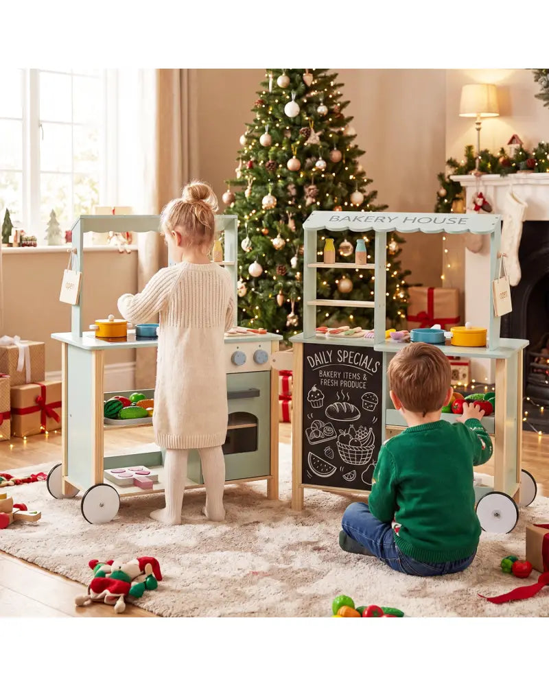 Wooden Kitchen Playset with Cookware Accessories for Kids - Play Kitchen Sets
