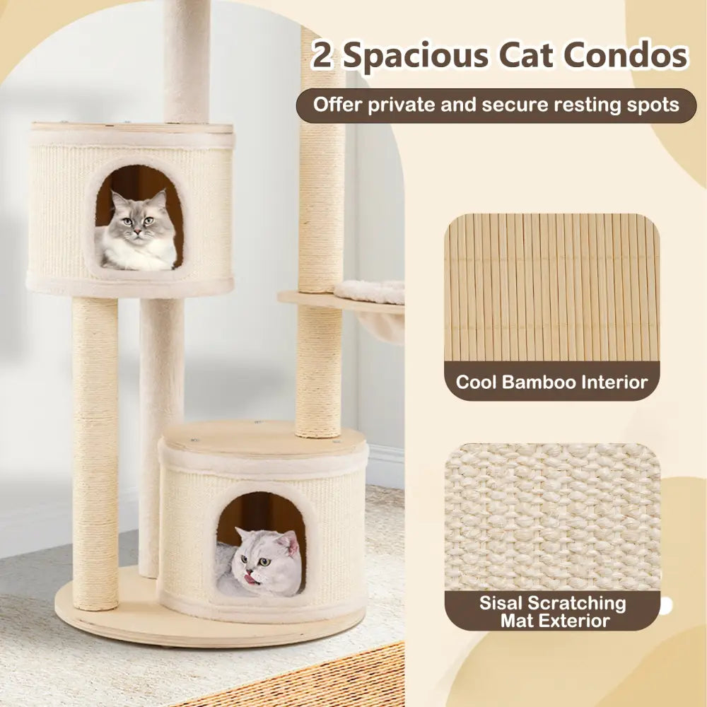 Wooden Kitten Tower with Sisal Scratching Posts and 2 Condos-Natural - Natural - Cat Trees Condos & Scratchers