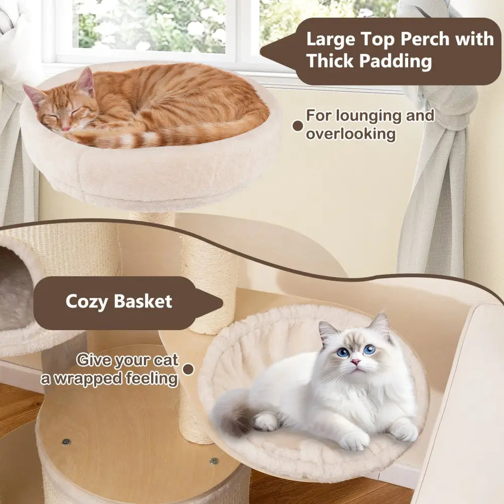 Wooden Kitten Tower with Sisal Scratching Posts and 2 Condos-Natural - Natural - Cat Trees Condos & Scratchers