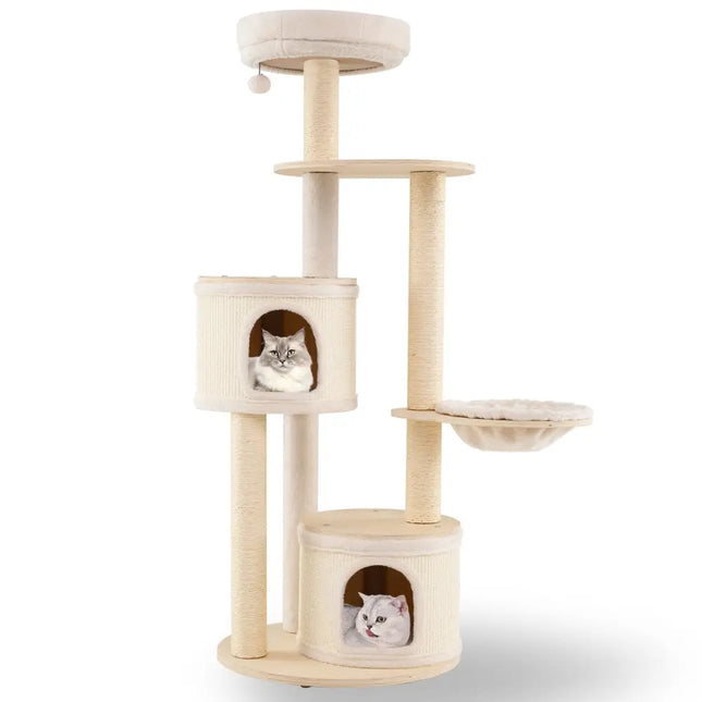 Wooden Kitten Tower with Sisal Scratching Posts and 2 Condos - Natural - Oasis Home Essentials