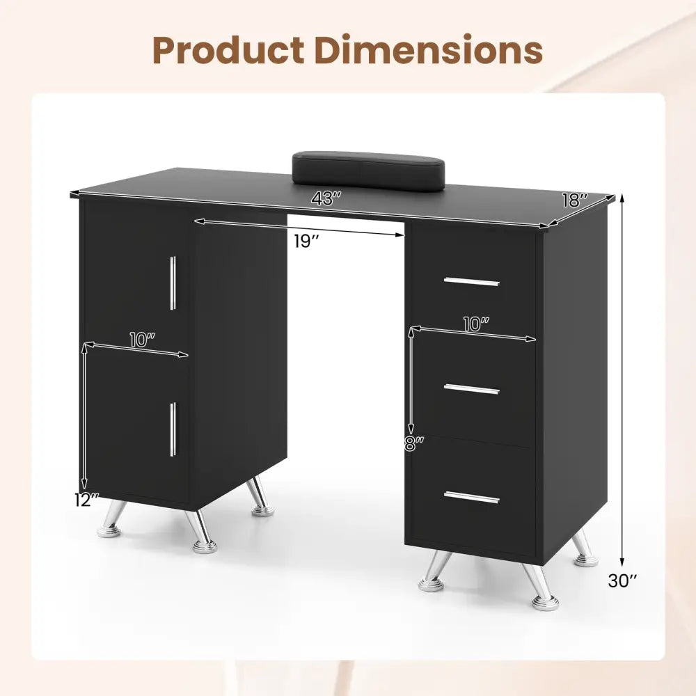 Wooden Manicure Table Nail Desk with Drawers Wrist Rest-Black - Black - Office Desks