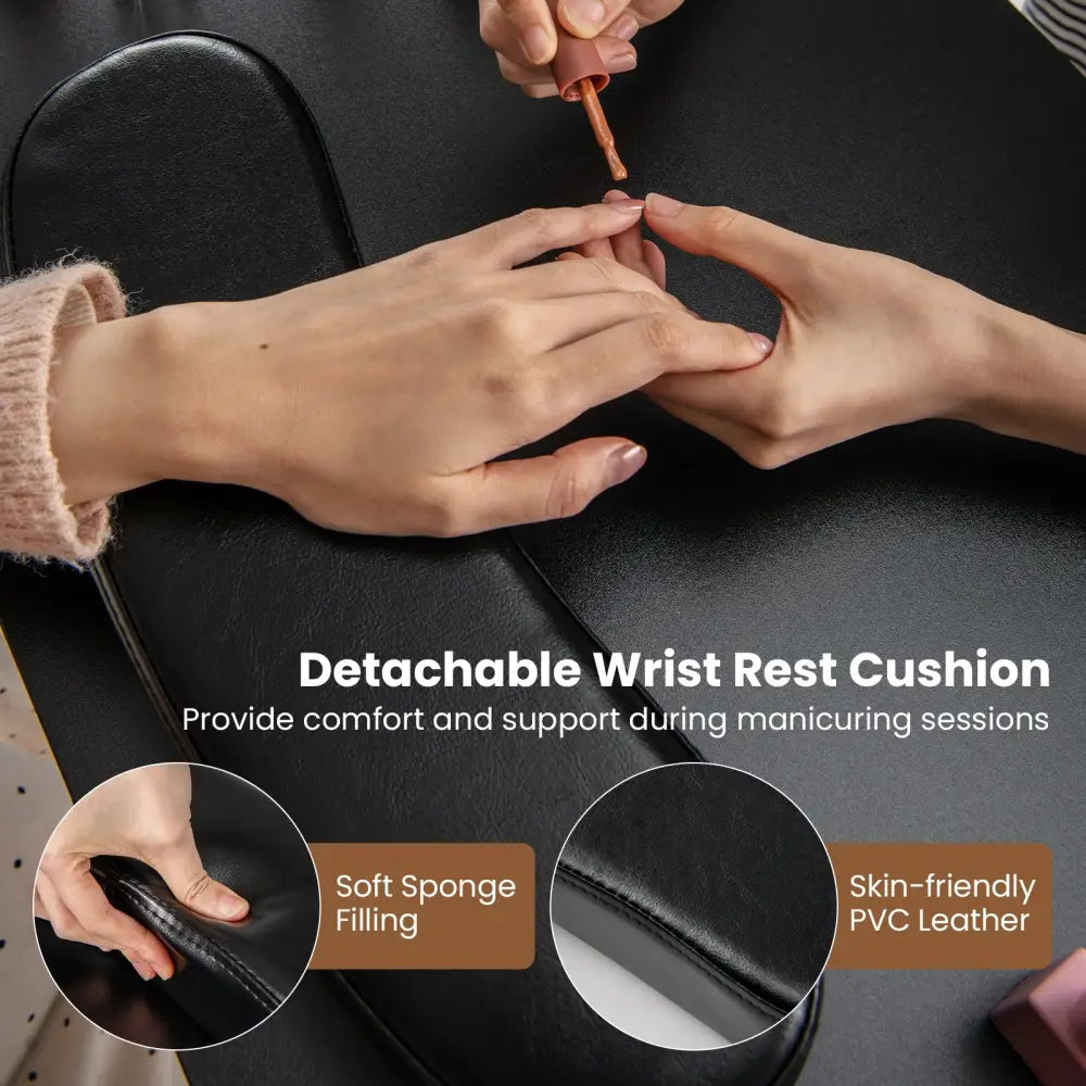 Wooden Manicure Table Nail Desk with Drawers Wrist Rest-Black - Black - Office Desks