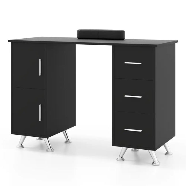 Wooden Manicure Table Nail Desk with Drawers Wrist Rest-Black - Black - Office Desks