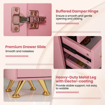 Wooden Manicure Table Nail Desk with Drawers Wrist Rest-Pink - Pink - Office Desks