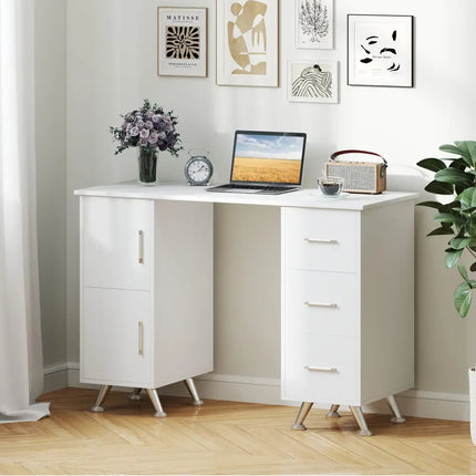 Wooden Manicure Table Nail Desk with Drawers Wrist Rest-White - White - Office Desks