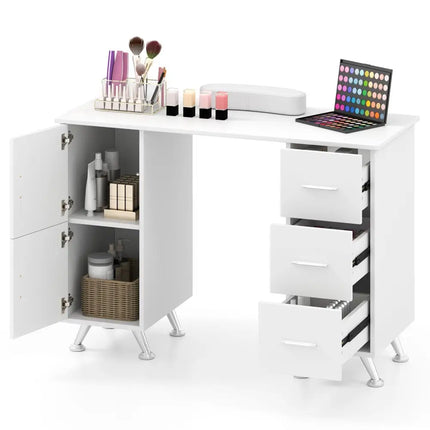 Wooden Manicure Table Nail Desk with Drawers Wrist Rest-White - White - Office Desks