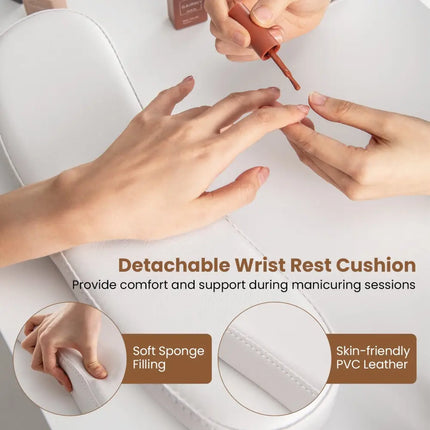 Wooden Manicure Table Nail Desk with Drawers Wrist Rest-White - White - Office Desks